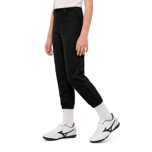 Girls Softball Pants 4T-14 Years Toddler Youth Baseball T-Ball Pants with Pockets & Belt Loops (7-8 Years, Black)
