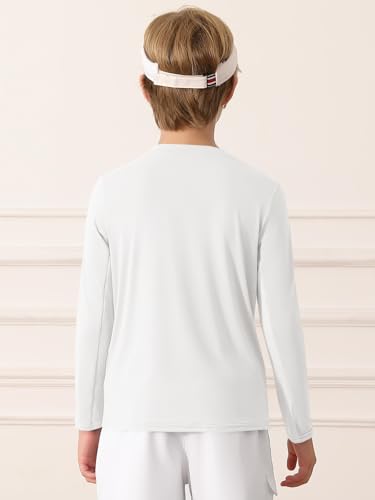 Boys Athletic Long Sleeve Shirt - Dry Fit Performance Tee with Pocket, White, 13-14 Years