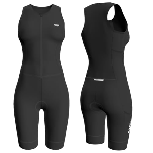 Women's Sleeveless Triathlon Suit - Padded Quick-Dry Skinsuit with 4 Pockets