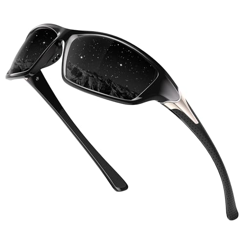 Polarized Sports Sunglasses for Men - Black Frame/Grey Lens