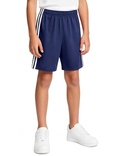Boys Quick Dry Mesh Athletic Shorts - Navy Blue, 9-10 Years