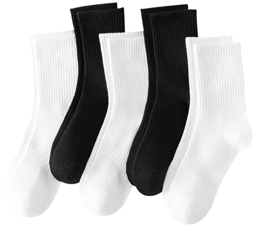 Womens Cotton Crew Socks - Lightweight Athletic Gym Socks - 5 Pack