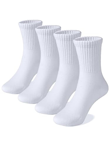 Unisex Kids Soft Combed Cotton Athletic Socks - X-Large All White