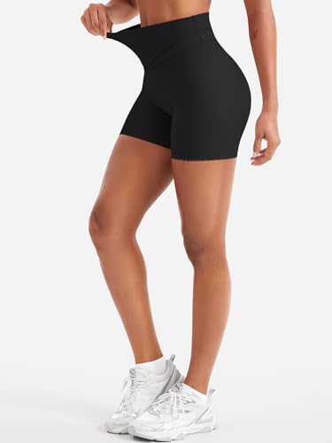 YEOREO Womens Workout Yoga Shorts 4.5" No Front Seam, Medium Black, Regular Fit