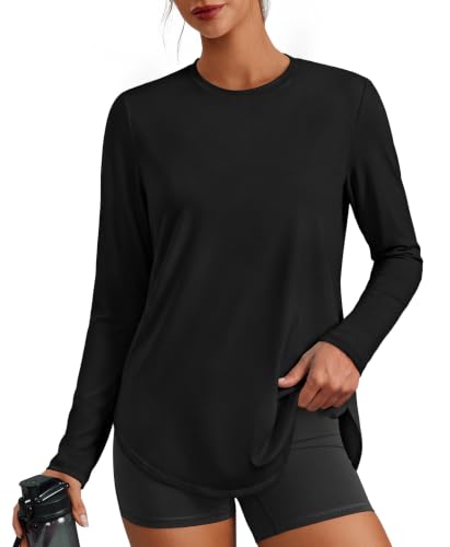 Long Sleeve Workout Top for Women - Ultra-Soft Gym Shirt - Medium Black