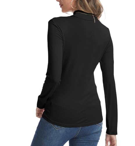 Mock Turtleneck Long Sleeve Tops for Women - Large Black