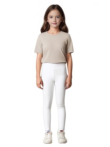 Girls High Waist Athletic Leggings - Yoga Dance Running Tights - Size 9 White