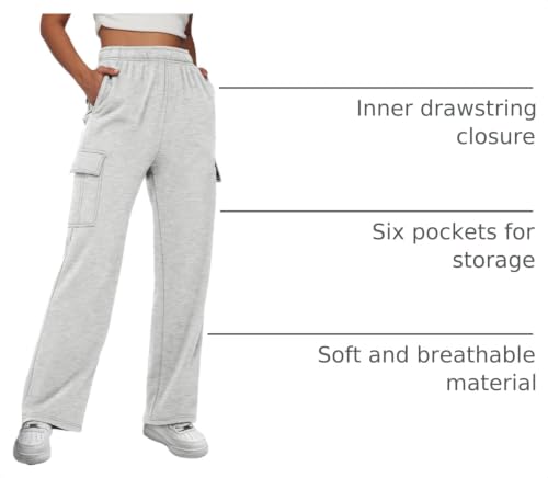 Automet Womens Grey Cargo Sweatpants - High Waisted Baggy Fit, Medium