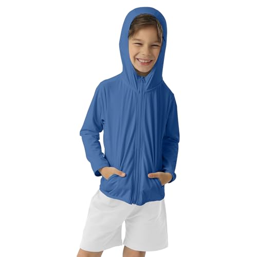 Kids UPF50+ Sun Protection Hoodie Jacket for Boys and Girls – 5-6 Years, Blue