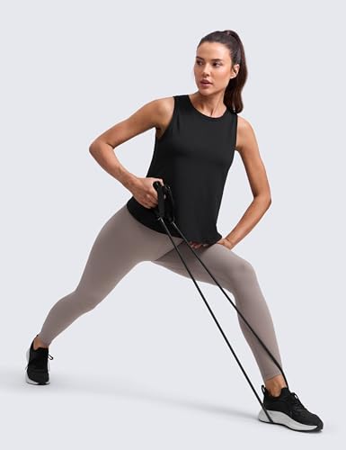 CRZ YOGA Cotton-Blend Open Back Tank Top for Women - Medium Black