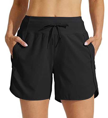 Willit Women's Athletic Running Shorts 5" Black Medium - Moisture-Wicking, Anti-Ride-Up, Comfortable Fit