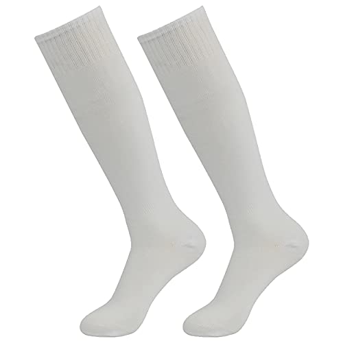 Knee High Soccer Socks for Baseball & Softball - 2 Pairs, White