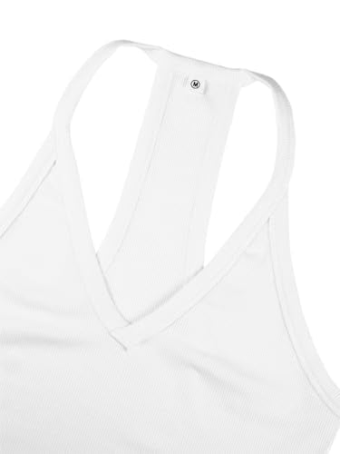 Racerback Tank Top for Women - Slim Fit V Neck Camisole - Medium/White
