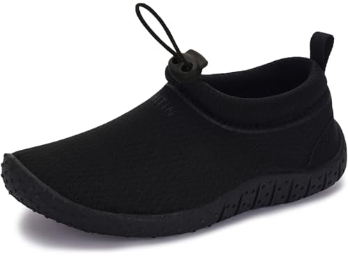 Amphibious Water Shoes for Big Kids - All Black, Slip-On Design