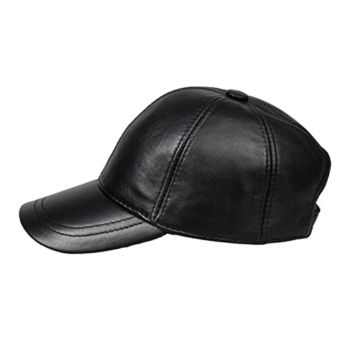 HATSQUARE Genuine Leather Baseball Cap - Unisex Black Adjustable Hat