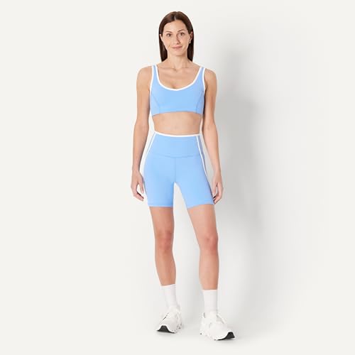 Amazon Essentials Women's Active FormFlex V-Neck Sports Bra - Large Light Blue/White