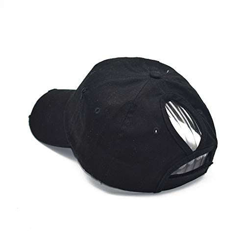 Messy Bun Baseball Cap for Women - Black Distressed Trucker Hat