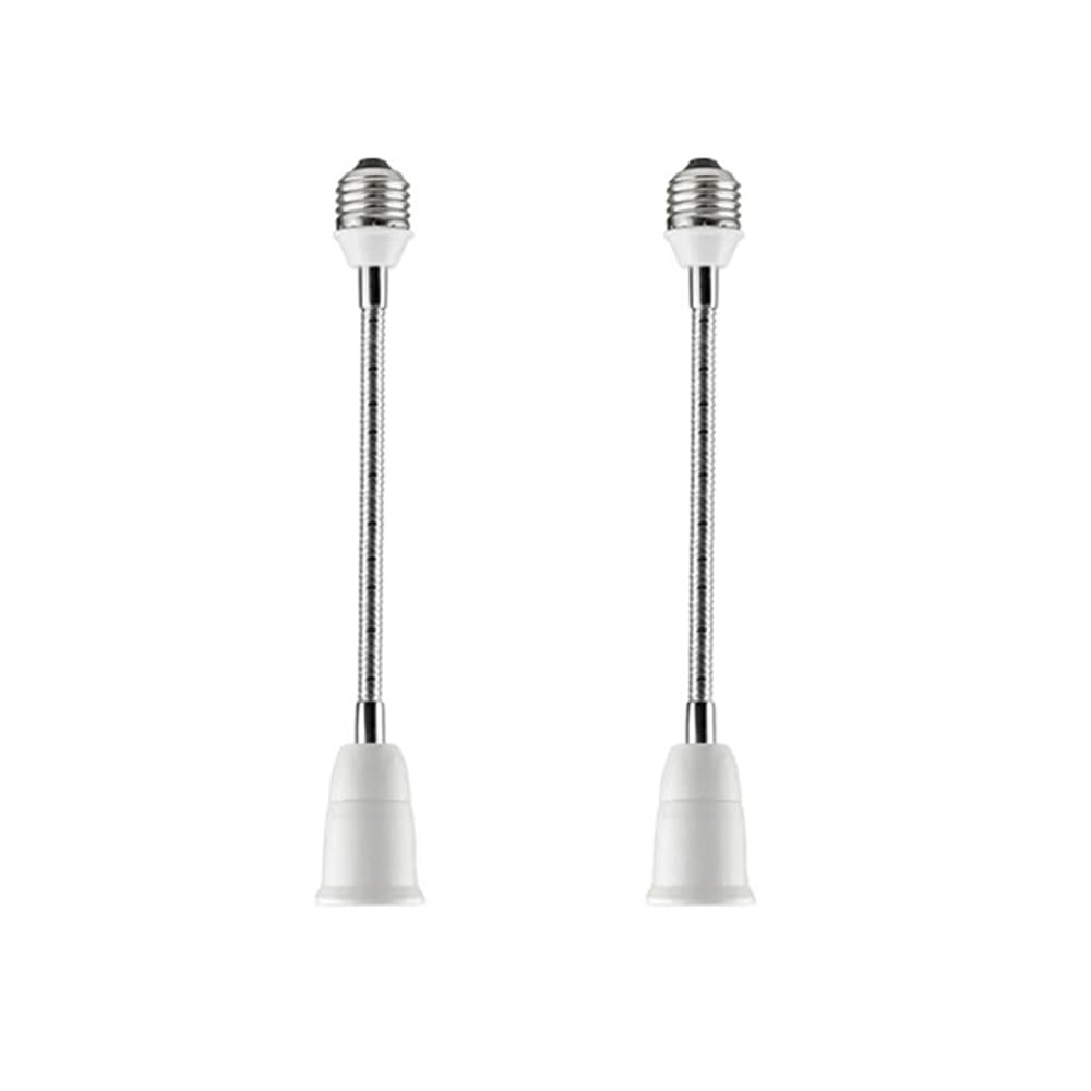 E26/E27 Light Socket Extender Adapter, 30cm/12 inch Light Bulb Extension,E26 to E26 Flexible Extension,360° Bendable Adjustable Standard E26/E27 Bulb Screw Base Extender Adapte,White (2 Pack)