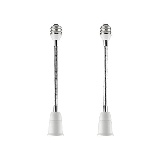 E26/E27 Light Socket Extender Adapter, 30cm/12 inch Light Bulb Extension,E26 to E26 Flexible Extension,360° Bendable Adjustable Standard E26/E27 Bulb Screw Base Extender Adapte,White (2 Pack)