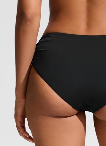 CRZ YOGA Mid-Waisted Ruched Bikini Bottoms - Medium Black Swimsuit