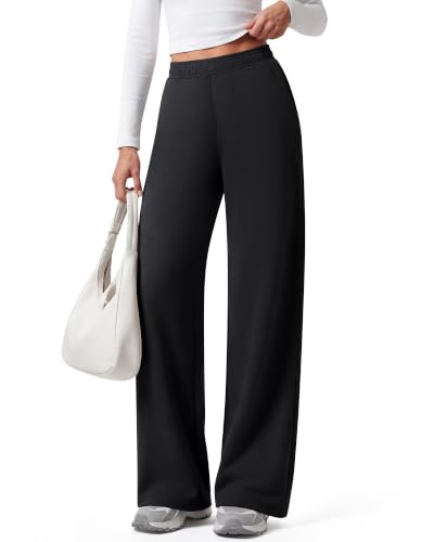 G4Free Women's Wide Leg Sweatpants Tall 5'7"–5'9.5" Elastic Waist Black