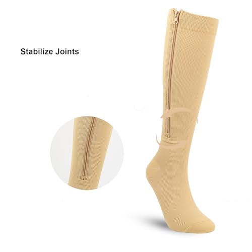 Zipper Compression Socks - 15-20mmHg Knee-High for Varicose Recovery - L Color