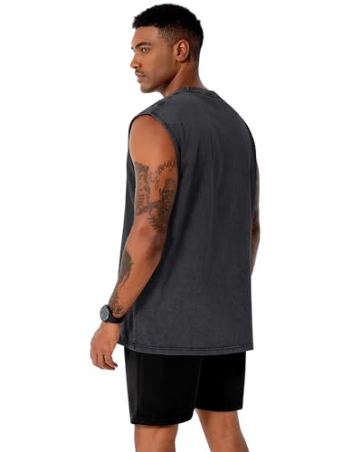 Men's Loose Sleeveless Acid Wash Tank Top - Black - Small