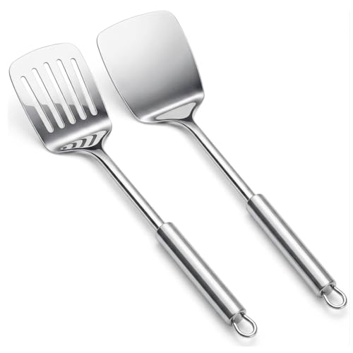 Stainless Steel Spatula Set - Heavy Duty Solid & Slotted Turner