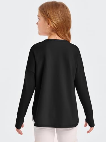 Kids Long Sleeve Active Quick Dry Yoga Tops - 10-12 Years Black