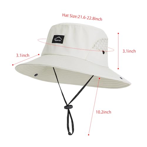 UPF 50+ Wide Brim Fishing Bucket Hat - Mesh Sun Hat - Beige