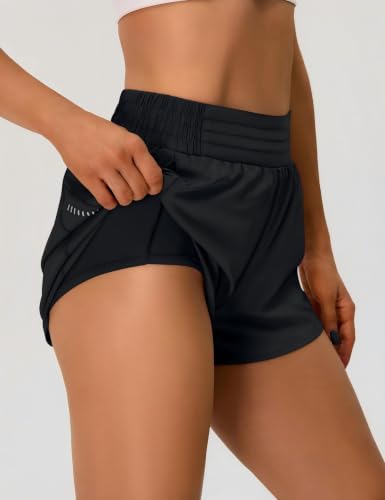 High Waisted Dolphin Running Shorts - Women's Gym Shorts, Large / Black