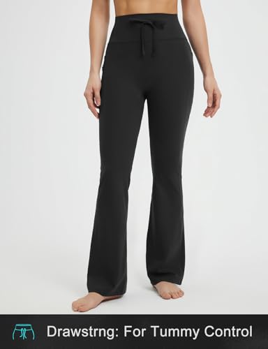 Baleaf XX-Large Black Flare Leggings with Zipper Pockets Drawstring Yoga Pants