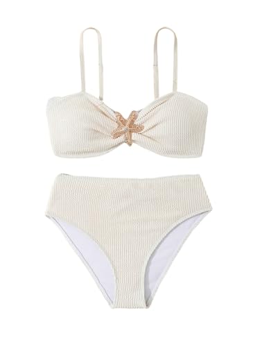 RoseSeek Girl's 2-Piece Starfish Swimsuit Bikini Set - Apricot, 13 Years