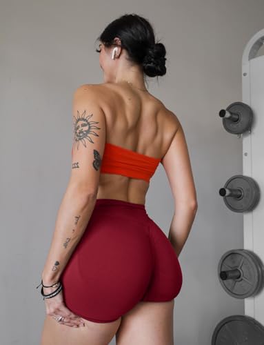 Niipty Women's Workout Shorts 3-Pack High Waist Scrunch Butt Lift Medium Black Red Pink