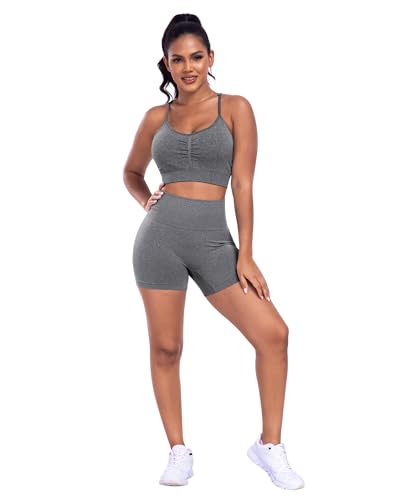 ATHVOTAR Women's High Waist Seamless Biker Shorts - Small Black, Gray, Blue