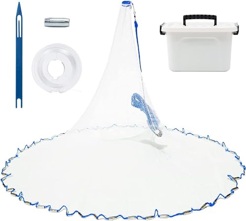 BalanZze 8ft Cast Net for Bait 1/2 Inch Mesh - Heavy Sinker, Handcrafted Net with Repair Kit
