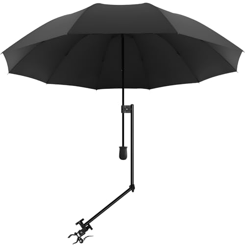 UPF 50+ Beach Umbrella with Adjustable Universal Clamp - Black
