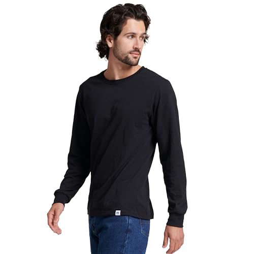 Russell Athletic Men's Dri-Power Long Sleeve Tee Black Large Moisture Wicking Odor Protection UPF 30+