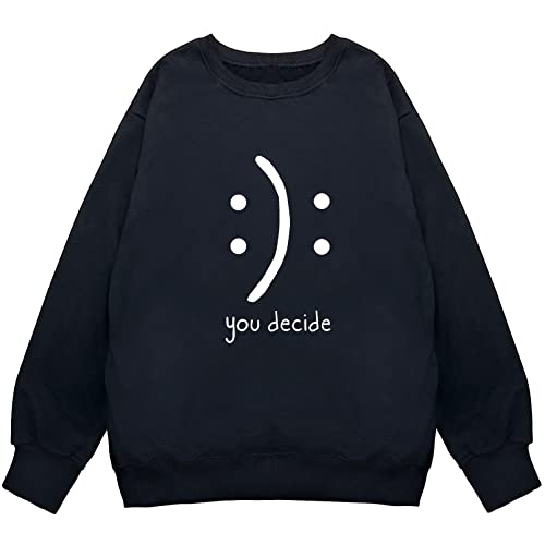 BLACKMYTH Women's Black Small Round Neck Graphic Pullover Sweater