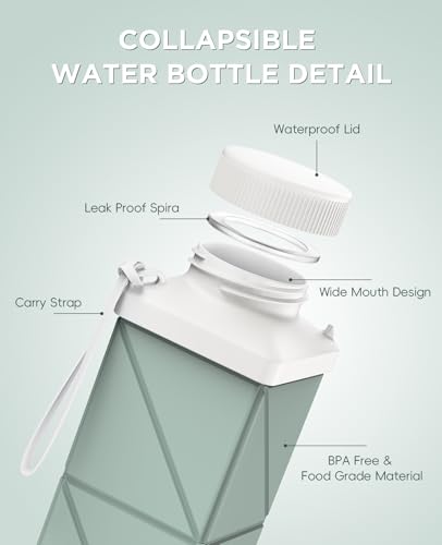 Collapsible Water Bottle 17.4oz - Sage Green, Leakproof & Portable