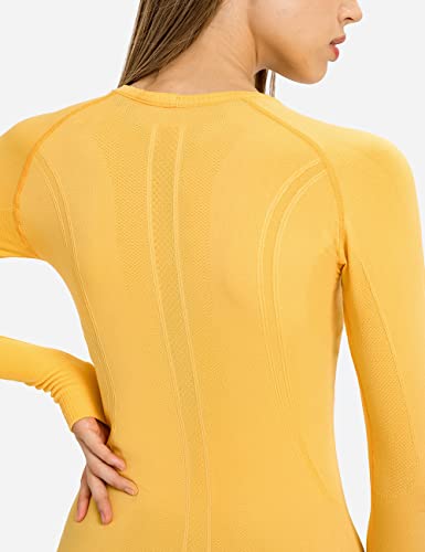 Women's Long Sleeve Yoga Shirt - Breathable Athletic Top, Large Yellow