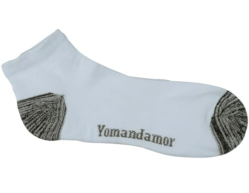 Yomandamor Men's Cotton Diabetic Low Cut Socks 5 Pairs White with Black Heel & Toe, Size 10-13