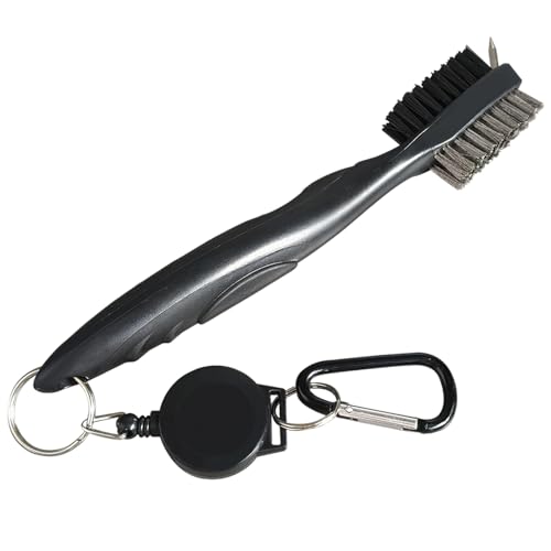 Golf Club Cleaning Brush - Double-Sided Nylon & Steel Wire - Black