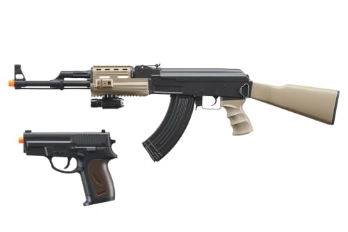 Tactical AK47 Airsoft AEG Kit with Spring Pistol - Earth/Black