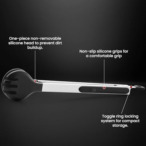 12-Inch 2-in-1 Cooking Tongs with Measuring Spoon - Round Head