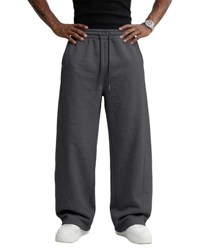Pillxter Men’s Baggy Sweatpants Cotton Fleece Wide Leg Lounge Pants Dark Gray Large with Pockets