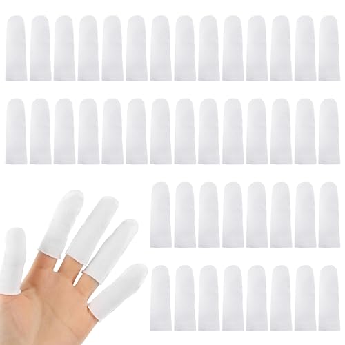 100 Cotton Finger Cots - Protective Finger Sleeves with Elastic Rings