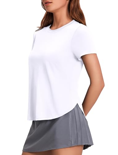 UPF 50+ Short Sleeve Athletic Workout Top - Large, White