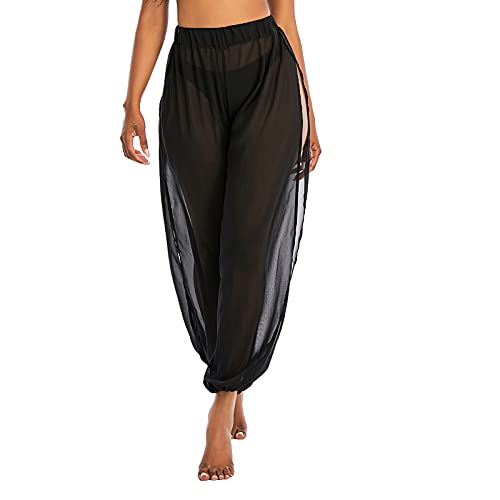 American Trends Slit Black Medium: Women’s High-Waist Cover Up Pants for Beach Swimwear
