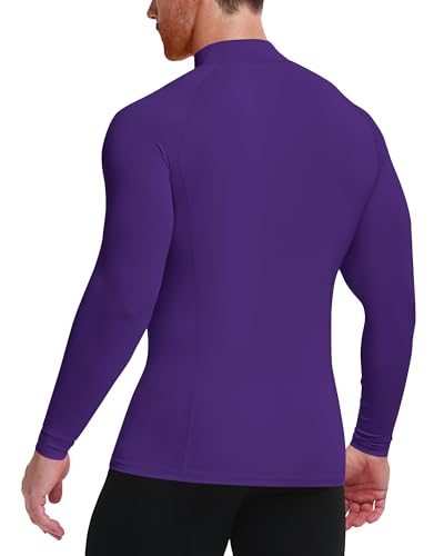 Men's Compression Mock Neck Shirt - UPF 50+ Long Sleeve - Medium Purple